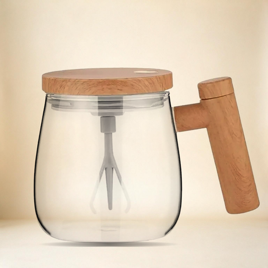 Taza Mezcladora Eléctrica 400 ml — Vidrio y Madera